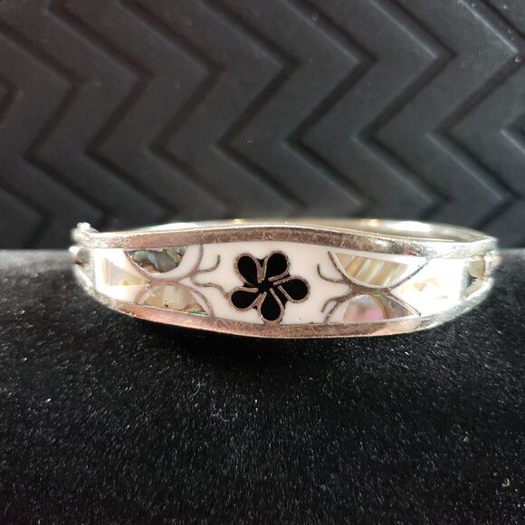 Native Mosaic Abalone Shell Floral Bracelet Mexico Vintage Bohemian Jewelry - Picture 8 of 8